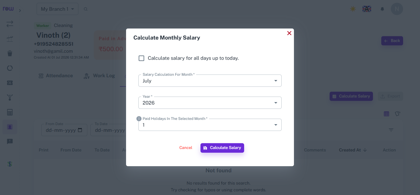 Calculate Salary Pop-Up