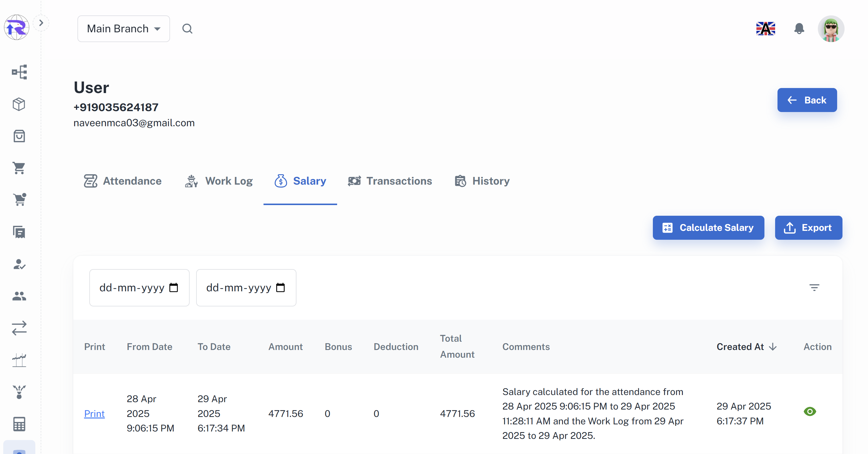 User Salary