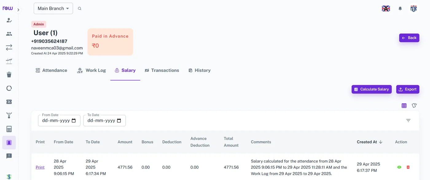 User Salary