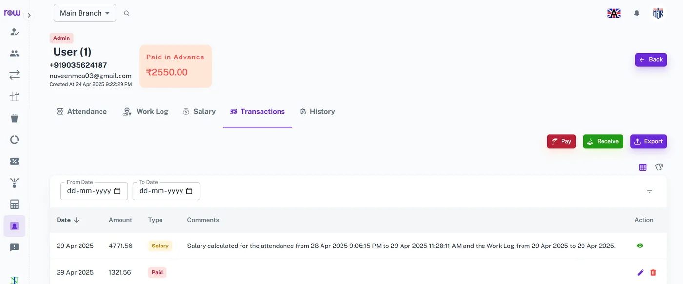 User Transaction