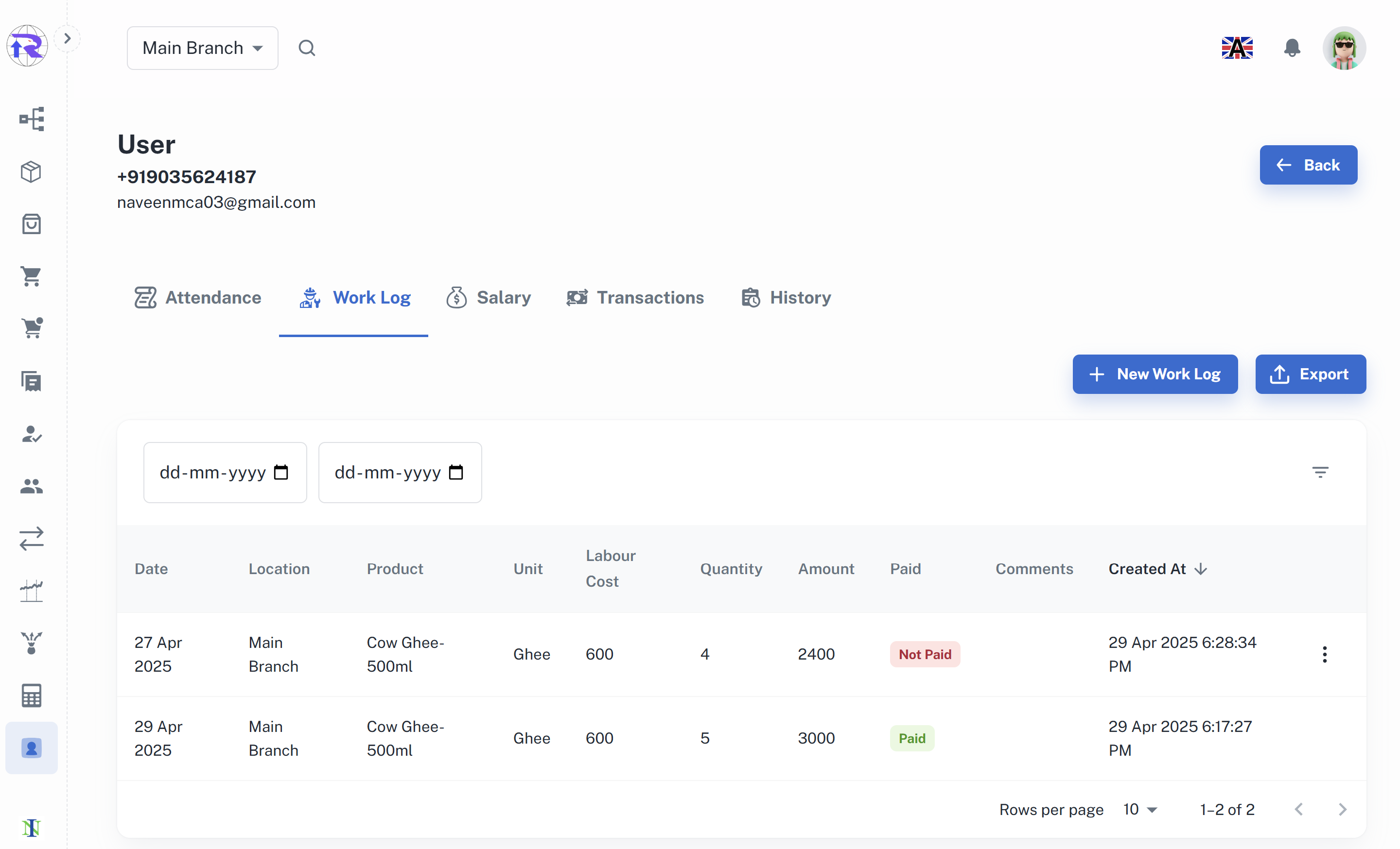 User Worklog