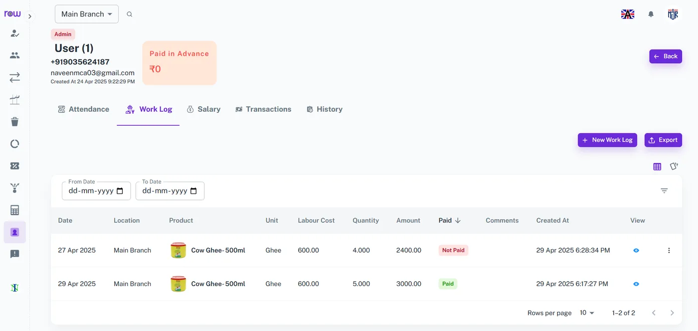 User Worklog