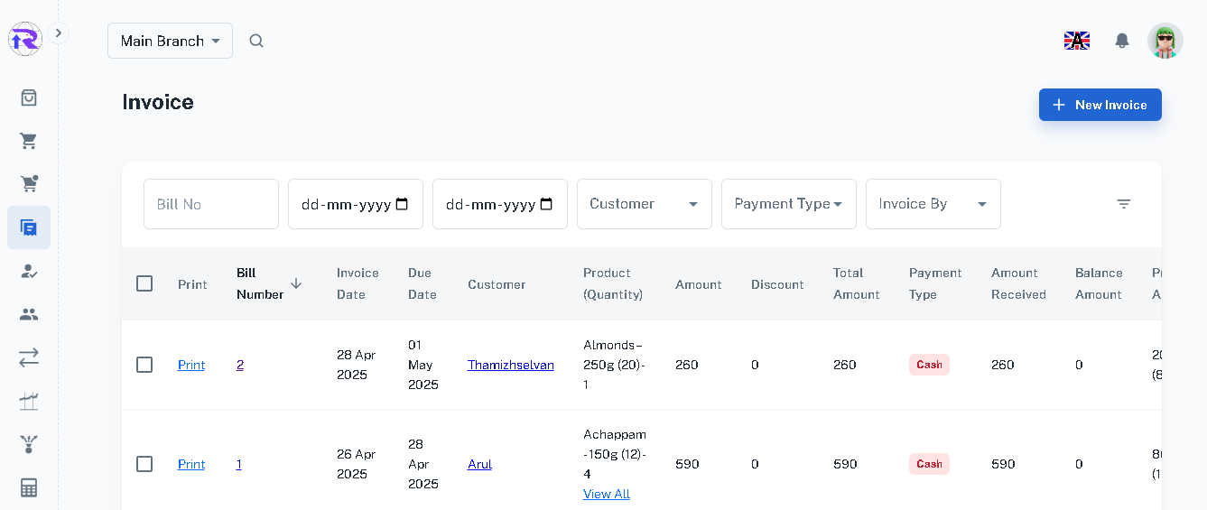 invoice list