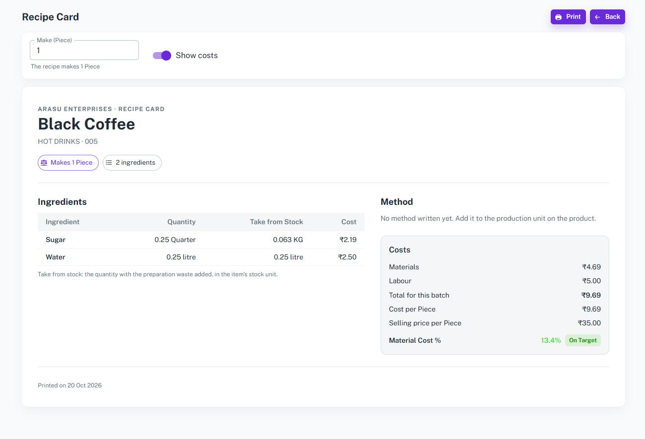 Production Costing Summary Details