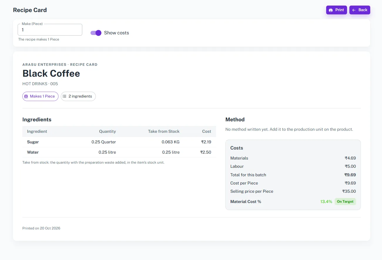 Production Costing Summary Details