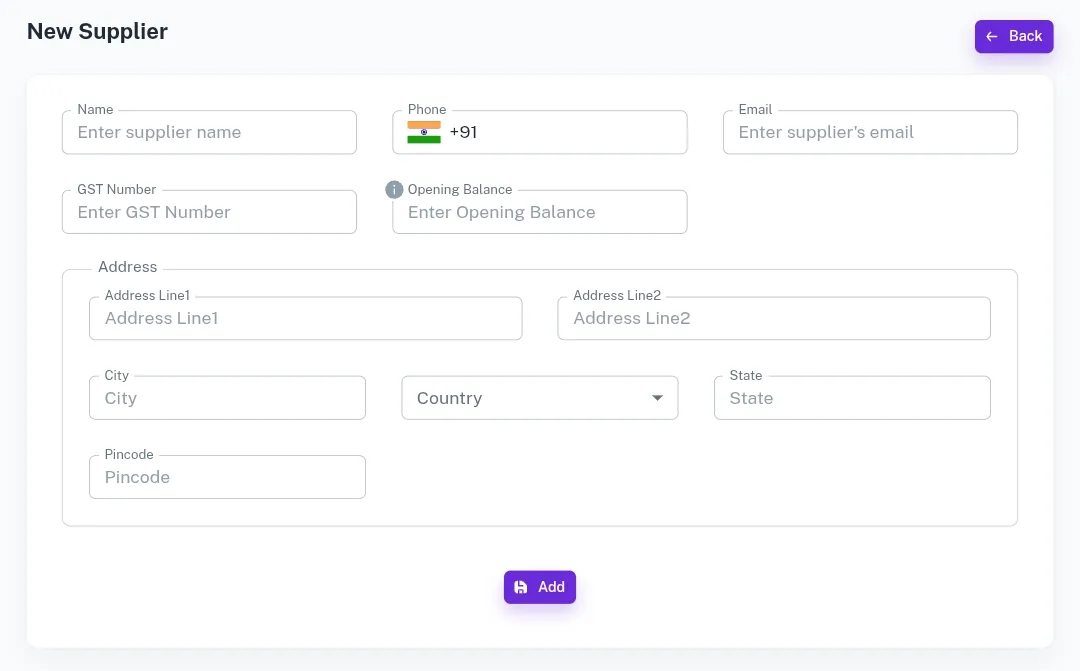 Supplier form